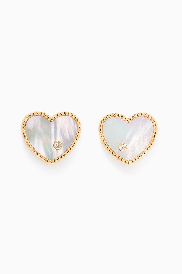 

Heart Diamond Stud Earrings in 9kt Yellow Gold, White
