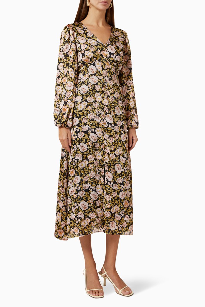 

Eliza Floral-print Midi Dress, Black