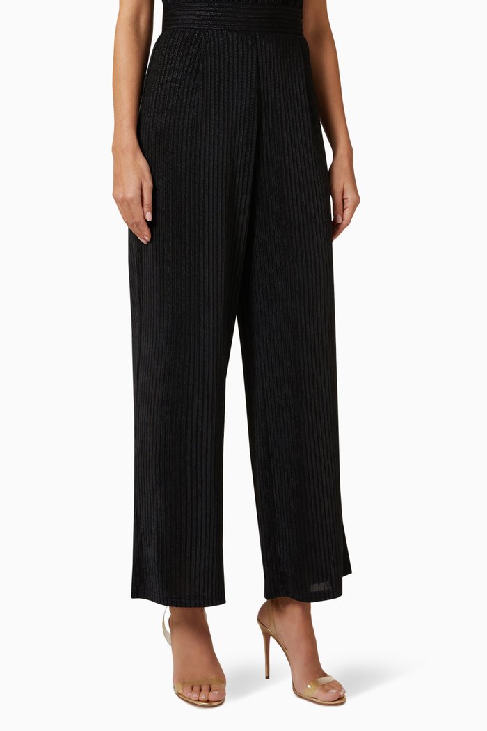 

Leila Ribbed Wide-leg Pants, Black