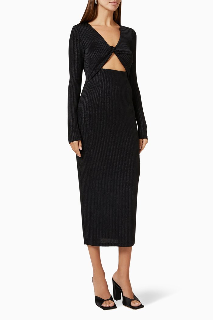 

Leila Ribbed Cut-out Midi Dress, Black