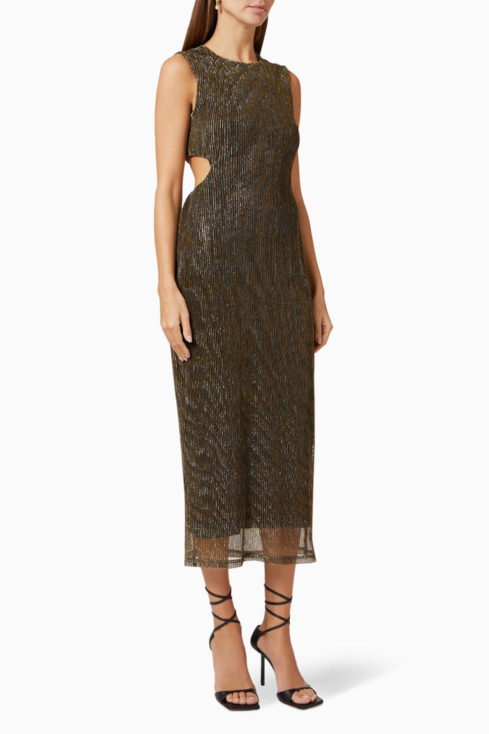 

Emory Cut-out Ribbed Midi Dress, Gold