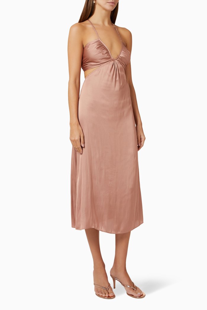 

Spencer Strappy Midi Dress in Satin, Pink