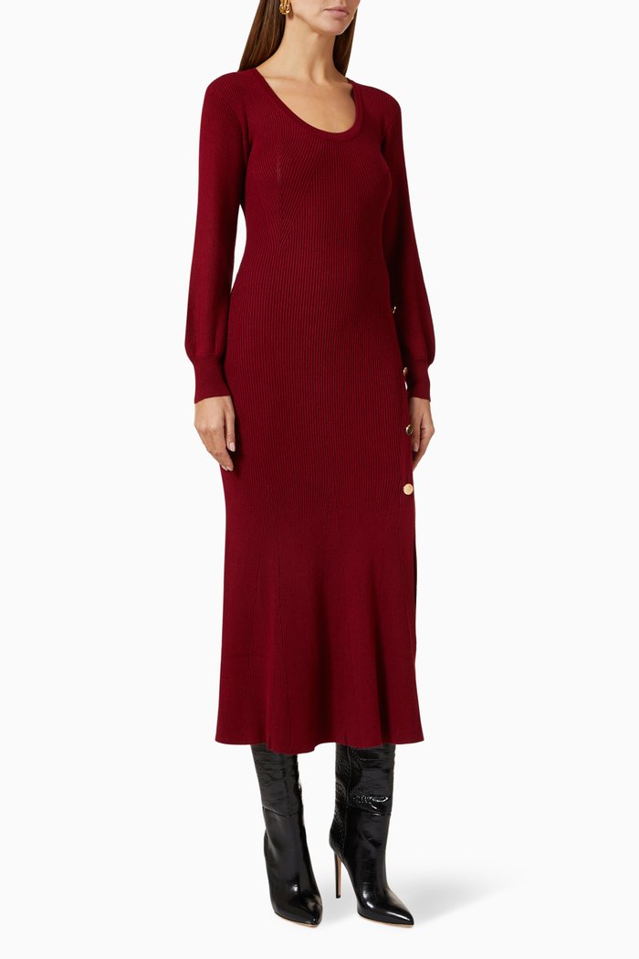 

Uma Midi Dress in Ribbed-knit, Red