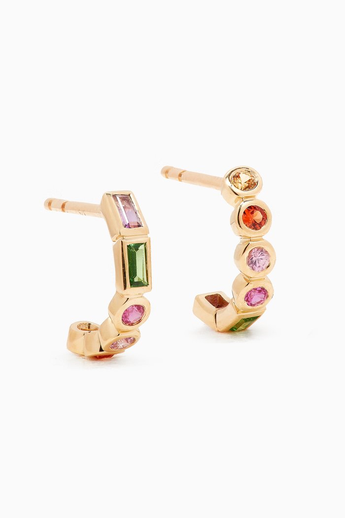 

Rainbow Baguette Hoop Earrings in 9kt Yellow Gold