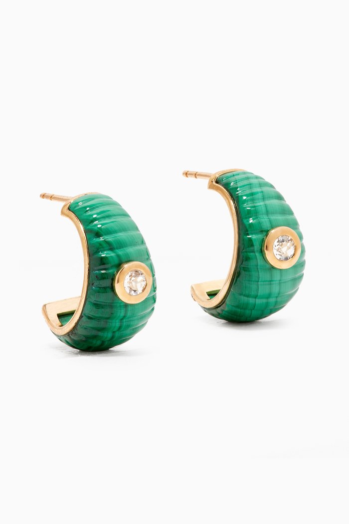 

Berlingot Hoop Earrings in 9kt Yellow Gold, Green