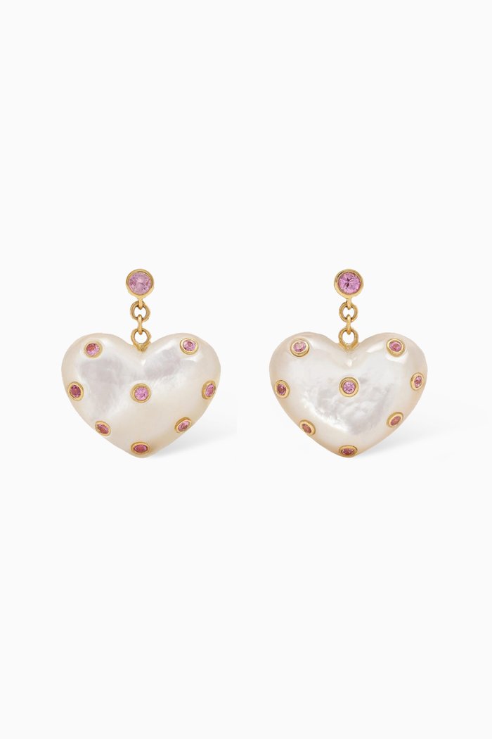 Mother-of-Pearl Heart Earrings in 9kt Yellow Gold
