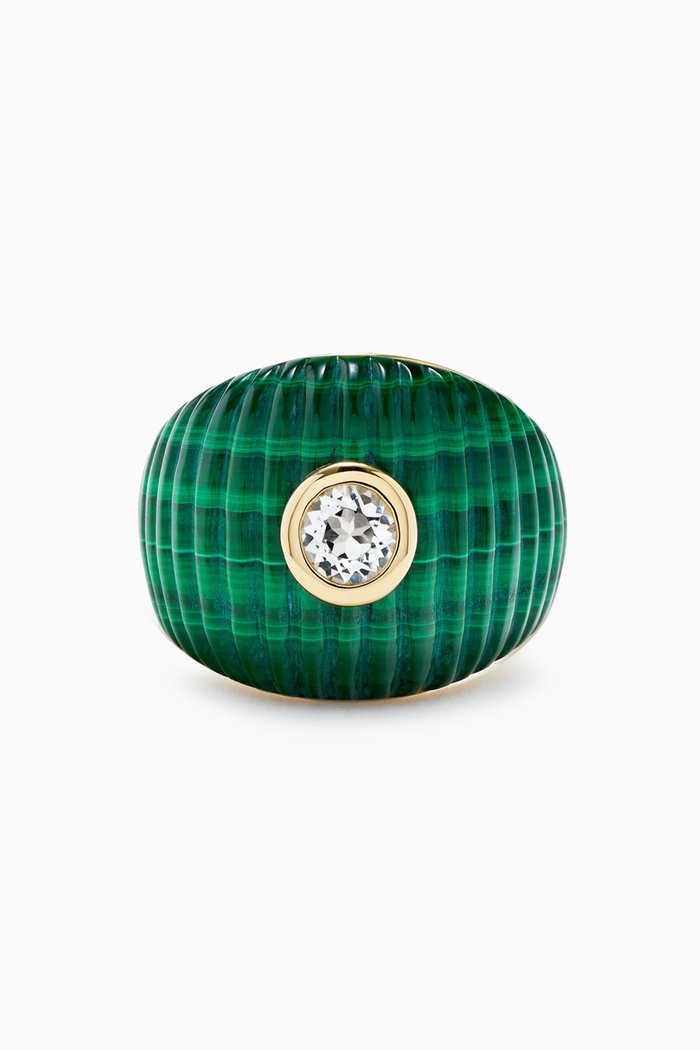 

Maxi Berlingot Ring in 9kt Yellow Gold, Green