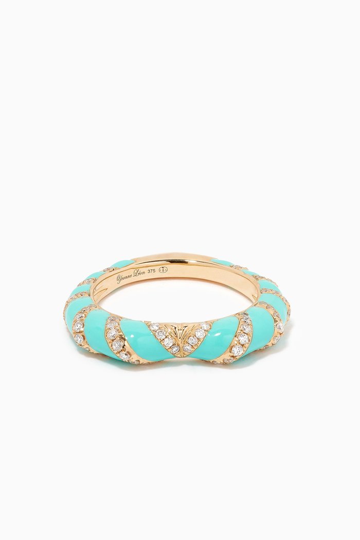 Alliance Torsade Heart Diamond Ring in 9kt Yellow Gold, Blue