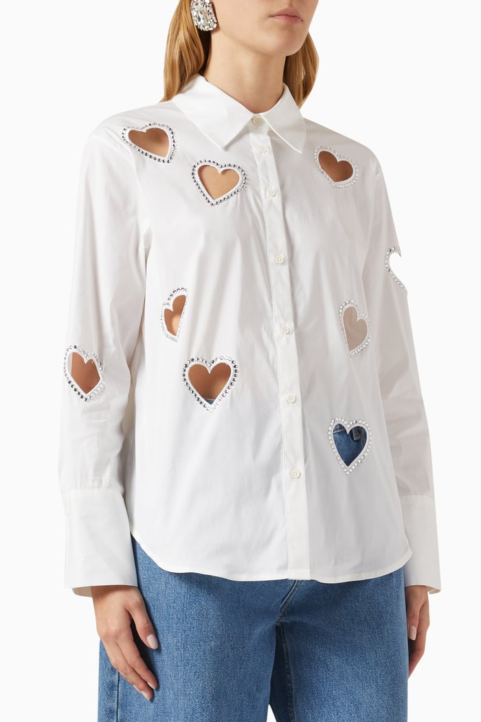 

Finely Heart-embellished Shirt in Cotton Poplin, White