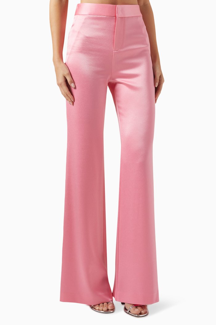 

Deanna High-waisted Bootcut Pants in Satin, Pink