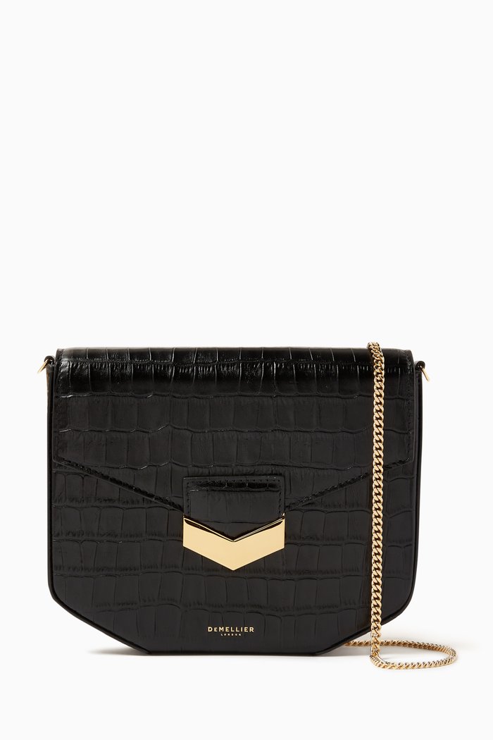 

The Mini London Crossbody Bag in Croc-embossed Leather, Black