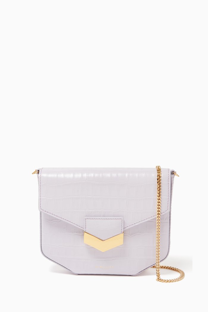 The Mini London Crossbody Bag in Croc-embossed Leather, Purple