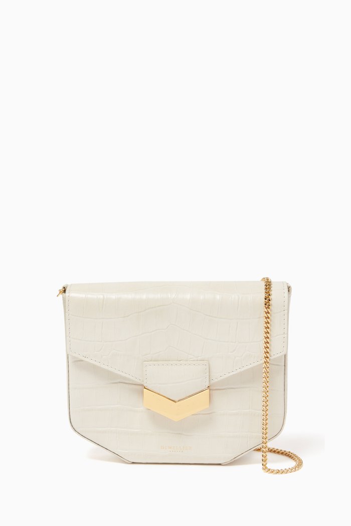 

The Mini London Crossbody Bag in Croc-embossed Leather, Neutral