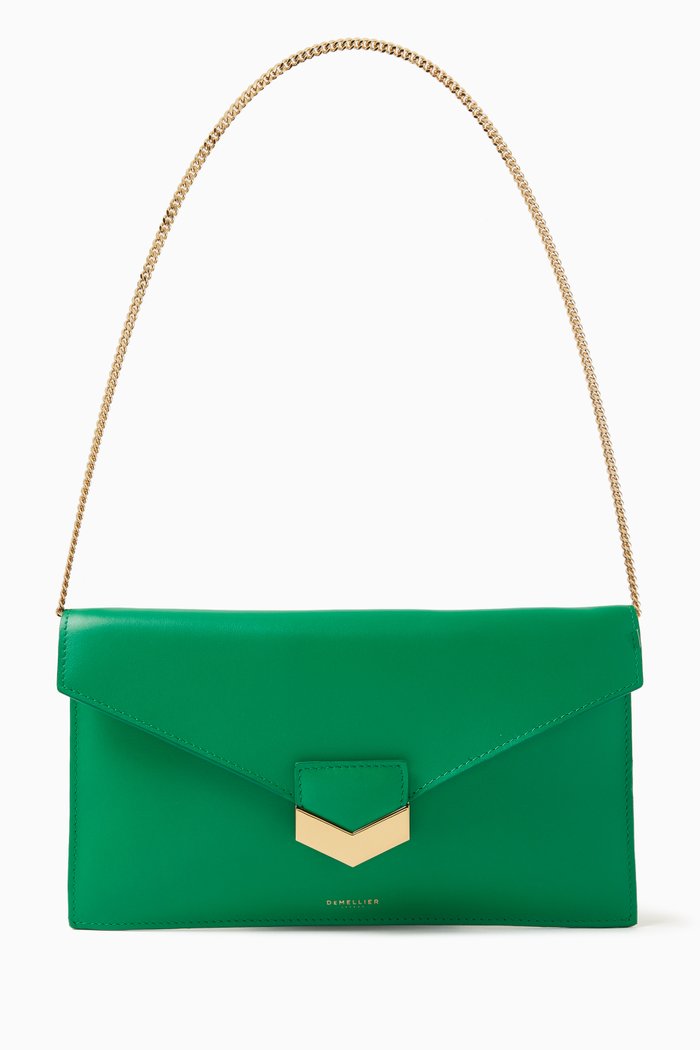 London Clutch in Smooth Leather, Green