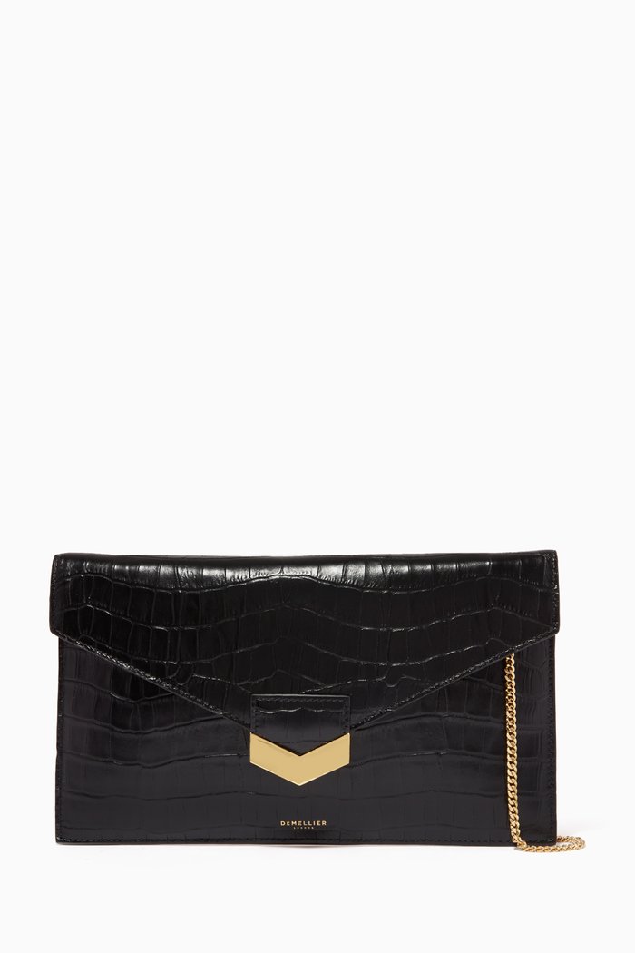

London Clutch in Croc-embossed Leather, Black