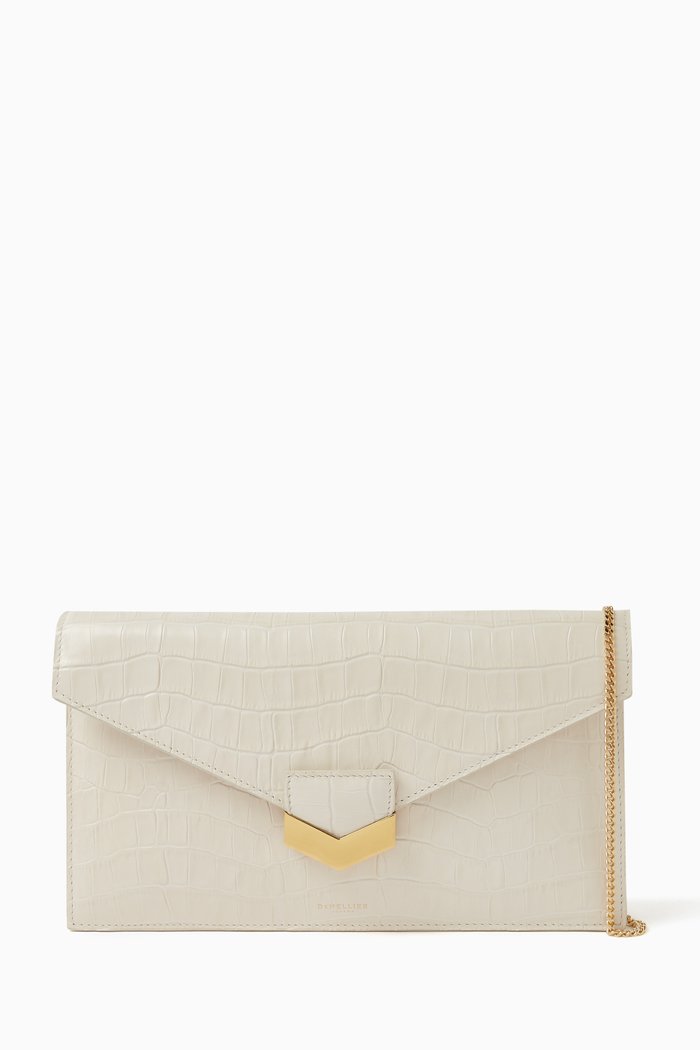 

London Clutch in Croc-embossed Leather, Neutral