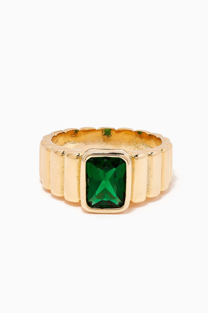 

Art Deco Emerald-cut Crystal Ring in Gold-plated Brass, Green