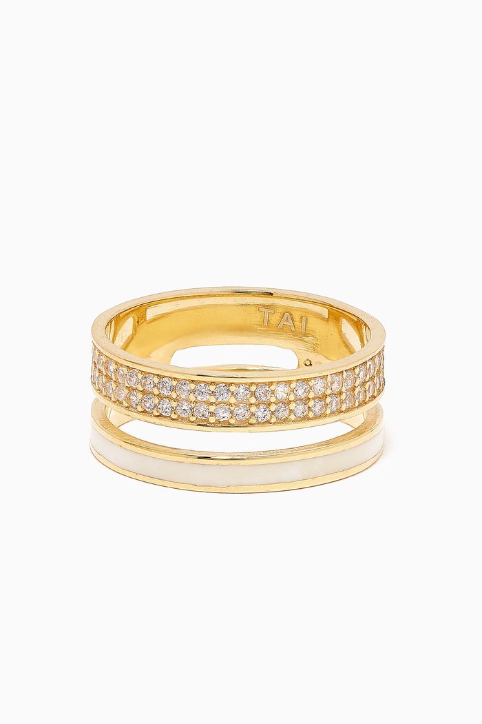 

CZ Pavé & Enamel Band Ring in Gold-plated Brass, White