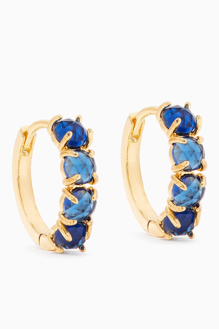 

Crystal Stone Huggie Earrings in Gold-plated Brass, Blue
