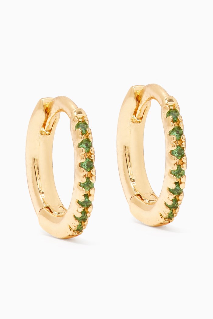 

Mini Crystal Pavé Huggie Earrings in Gold-plated Brass, Green