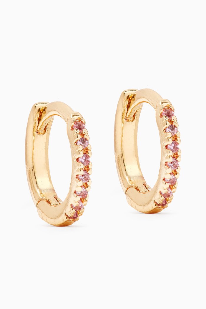 

Mini Crystal Pavé Huggie Earrings in Gold-plated Brass, Pink