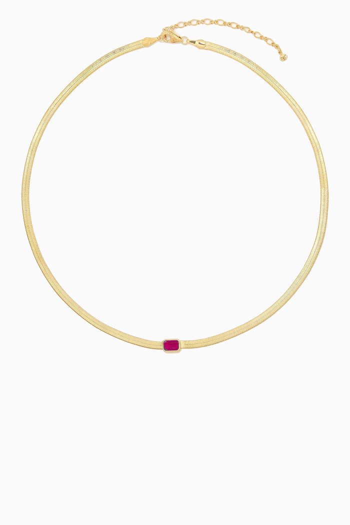 

CZ Herringbone Chain Necklace in Gold-plated Brass, Pink