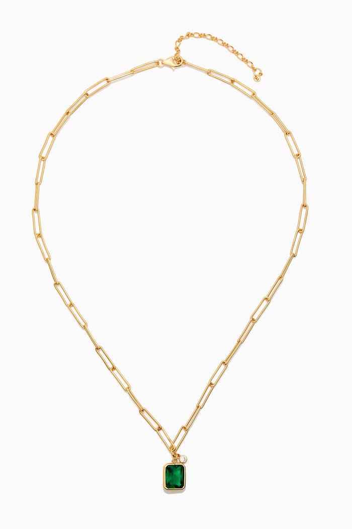 

CZ Charm & Bezel-set Stone Chain-link Necklace, Green