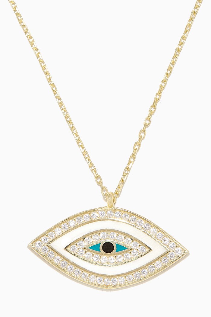Evil-Eye CZ & Enamel Pendant Necklace in Gold-plated Brass
