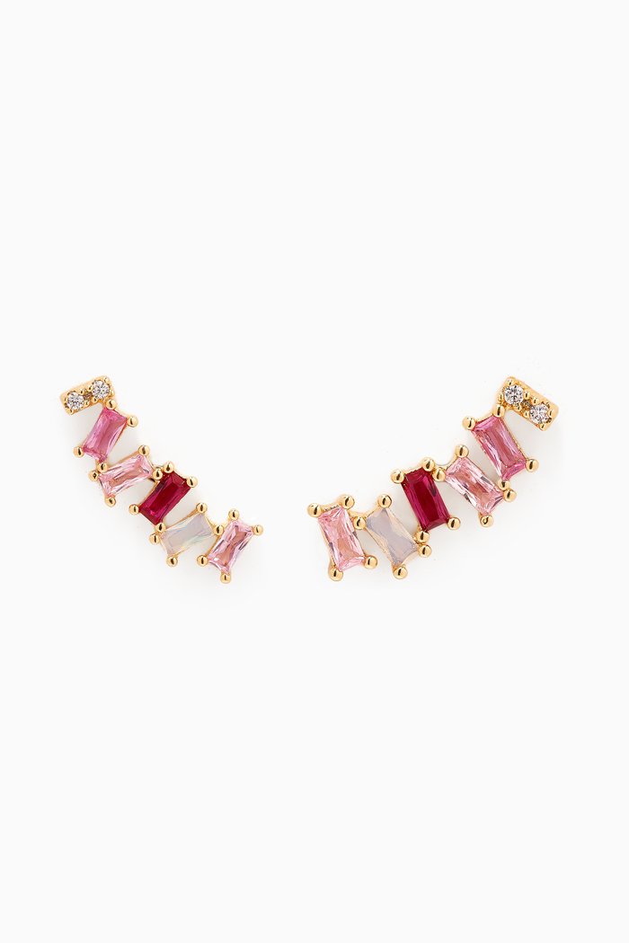 

CZ Crystal Crawler Earrings in Gold-plated Brass, Pink