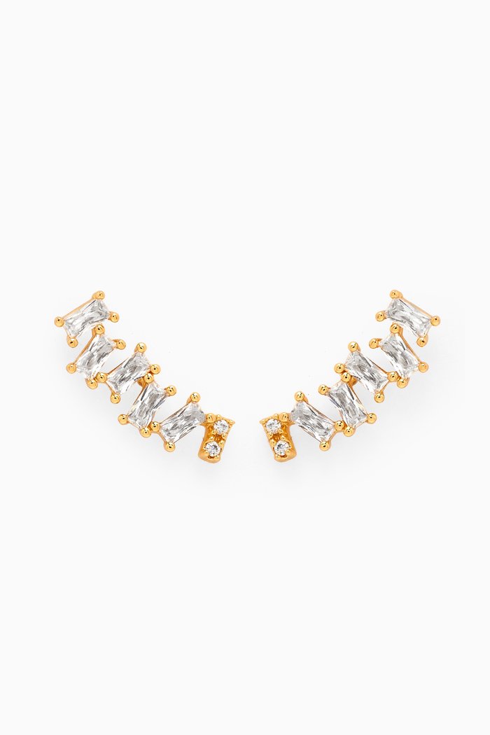 

CZ Crystal Crawler Earrings in Gold-plated Brass, Pink