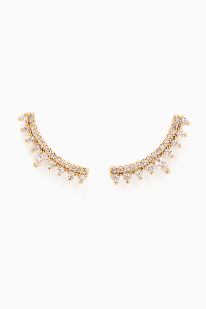 

CZ Pavé Curved Crawler Earrings in Gold-plated Brass