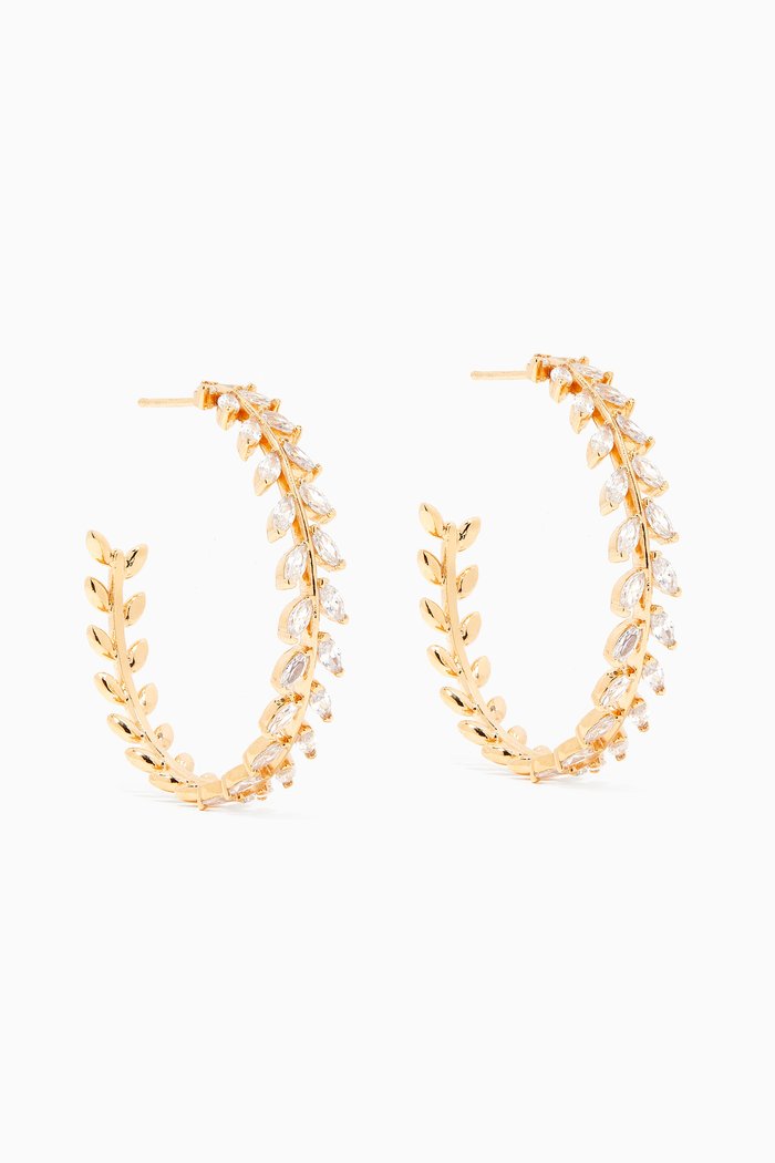 

CZ Leaf Hoop Earrings in Gold-plated Brass
