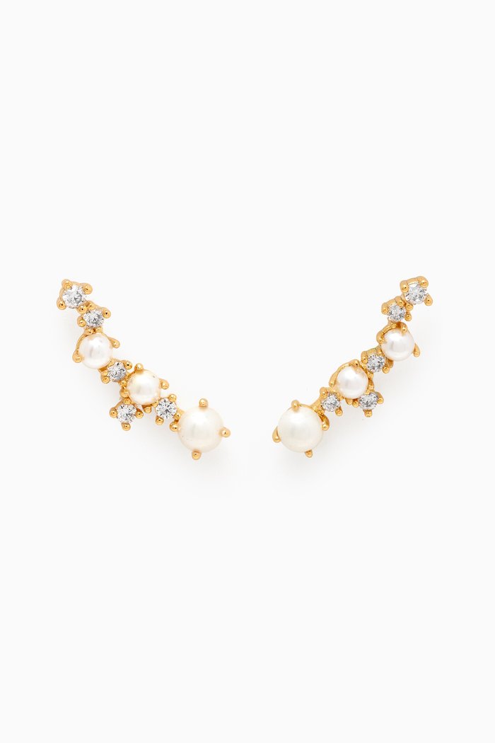 

Pearl & Crystal Climbers in Gold-vermeil, White