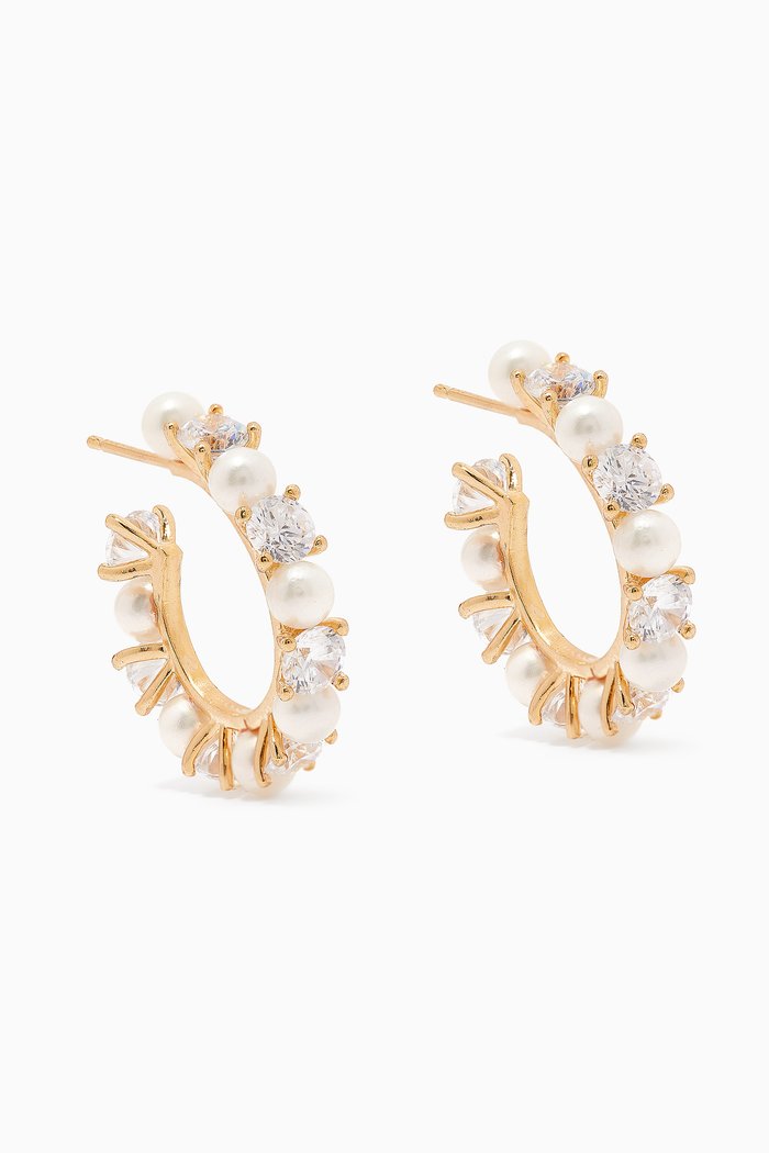 

CZ & Pearl Hoop Earrings in Gold-plated Brass
