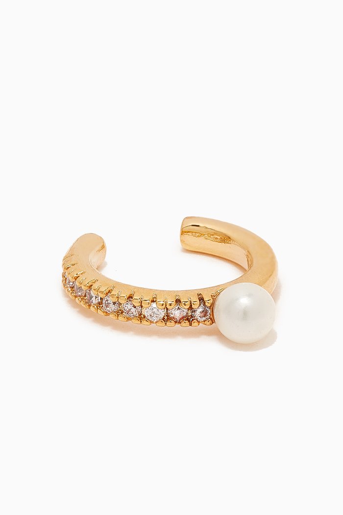 

CZ & Pearl Single Ear Cuff in Gold-plated Brass