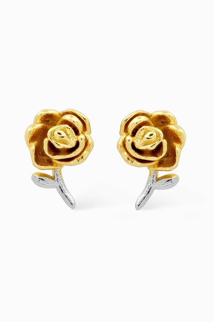 Two-tone Rose Stud Earrings, Gold