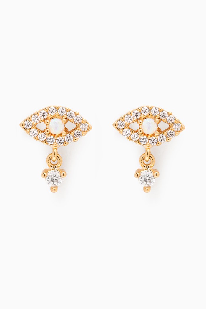 

Evil-eye Pavé CZ & Opal Dangle Earrings in Gold-plated Brass