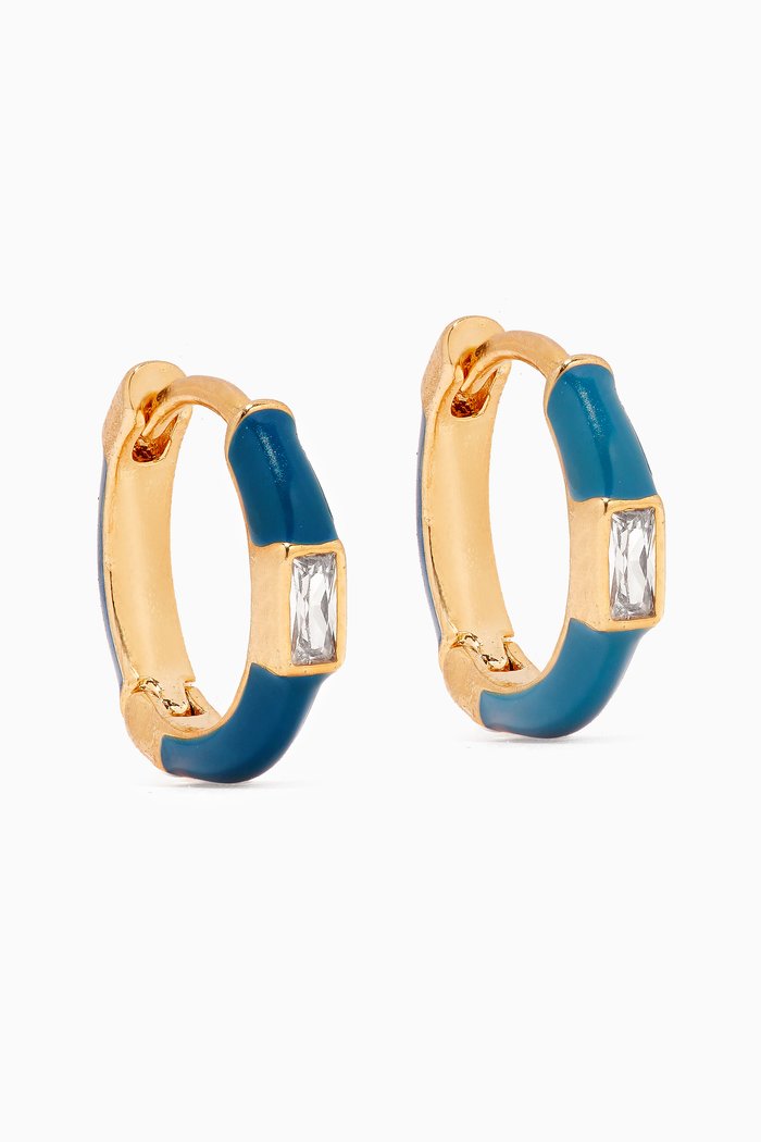 

CZ & Enamel Huggie Earrings in Gold-plated Brass, Blue