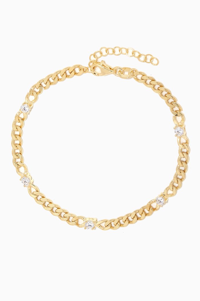 

Studded CZ Chain-link Bracelet in Gold-plated Brass