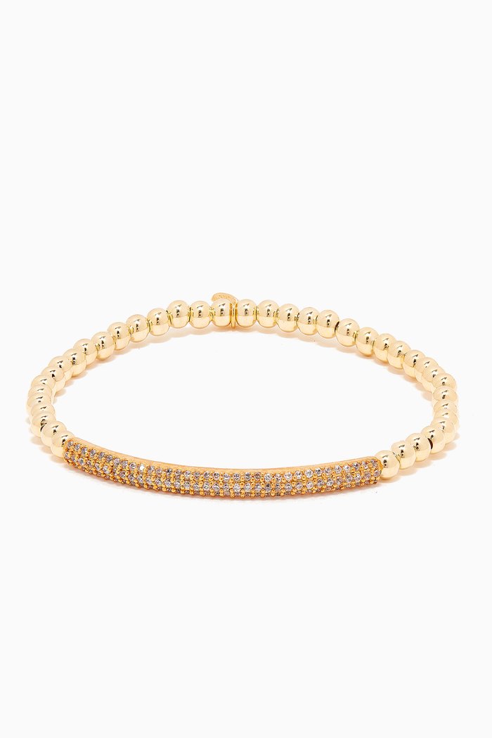 

CZ Pavé Bar Beaded Bracelet in Gold-plated Brass