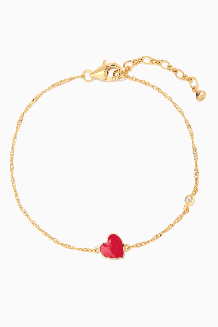 

CZ & Enamel Heart Chain Bracelet in Gold-plated Brass, Red
