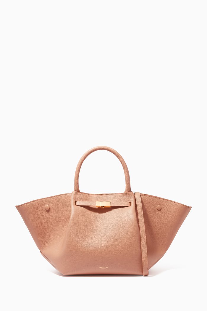 

The Midi New York Tote Bag in Grained Leather, Neutral