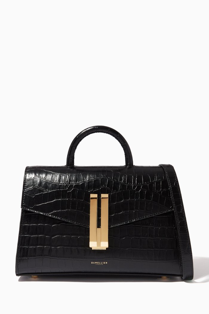 

The Midi Montreal Top Handle Bag in Croc-embossed Leather, Black