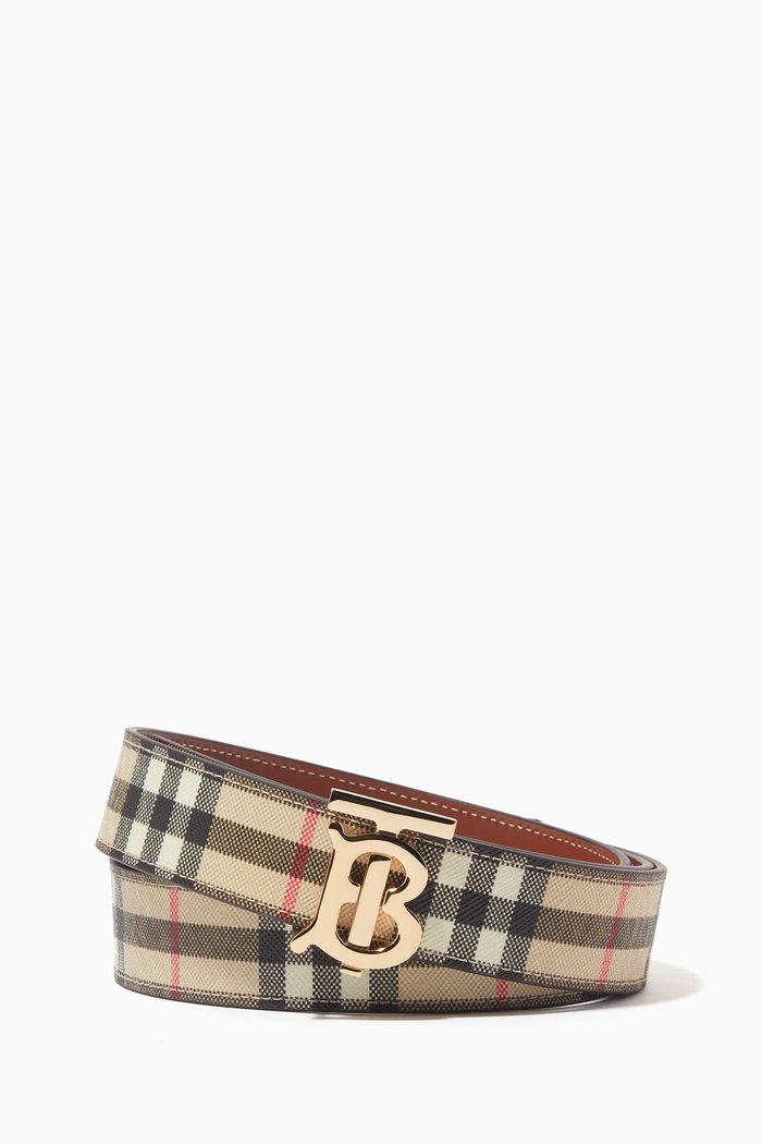 

TB Reversible Belt in Vintage Check & Leather, Neutral