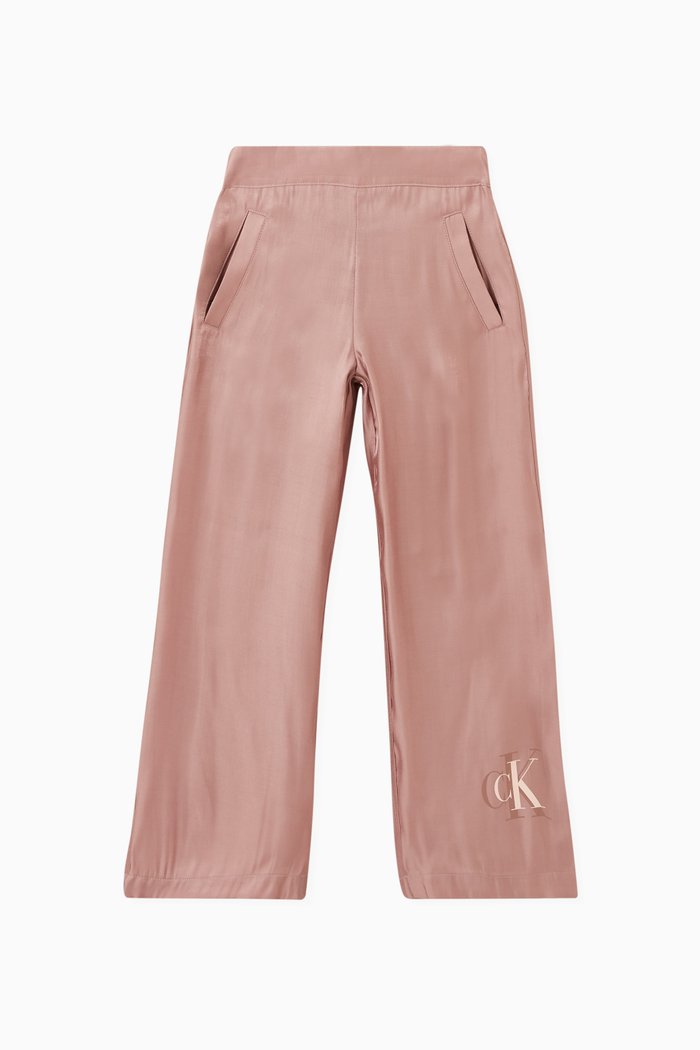 Metallic-shine Logo Wide-leg Pants in Viscose-blend, Pink