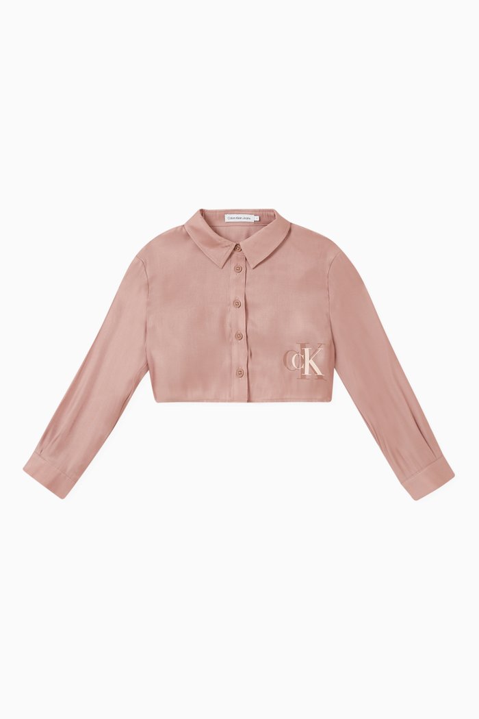 

Metallic-shine Logo Cropped Shirt in Viscose-blend, Pink