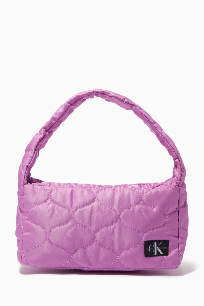 

Quilted Shoulder Bag in Polyester-blend, Purple
