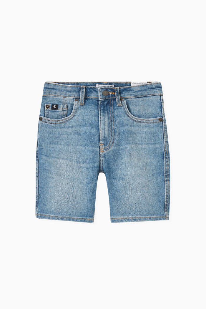

Logo Badge Mid-rise Denim Shorts, Blue