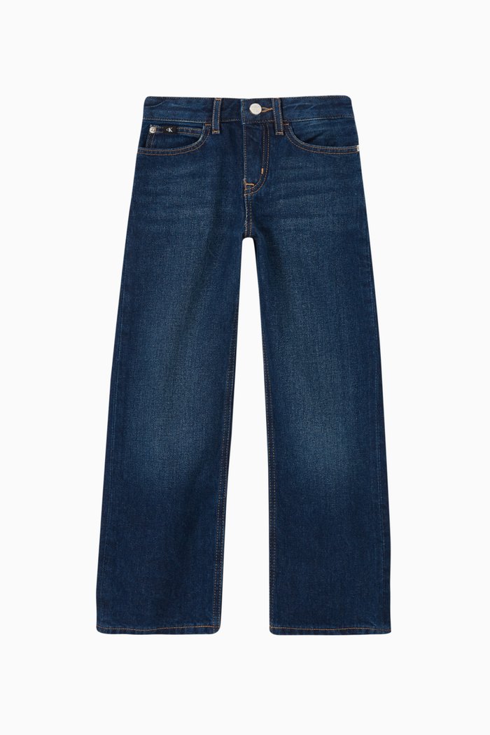 

Wide Denim Pants in Cotton, Blue
