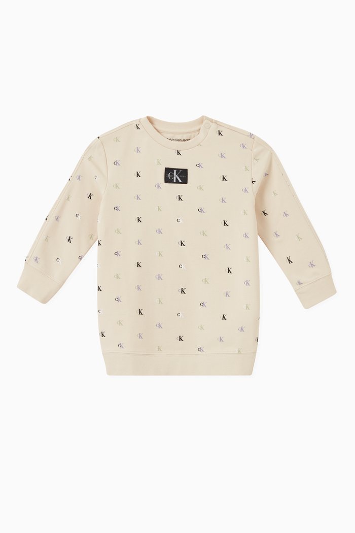 

All-over Monogram Sweatshirt Dress in Organic Cotton, Neutral